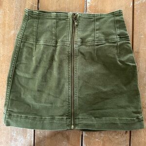 Olive green free people zip up mini skirt